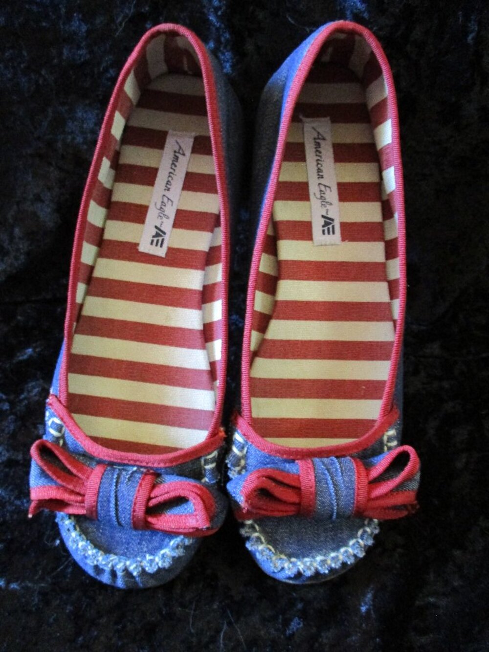 American Eagle Red, White & Blue Denim Cate Ballet Women's Shoes  Sz 8